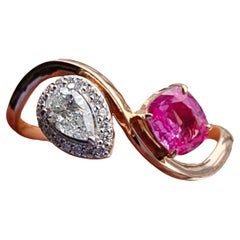 Toi Et Moi Natural Pink Sapphire and Pear Shape Diamond Ring in 18K Rose Gold Toi Et Moi Natural Pink Sapphire and Pear Shape Diamond Ring in 18K Rose Gold
