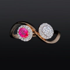 Toi Et Moi Natural Ruby and Diamond Ring in 18K rose gold