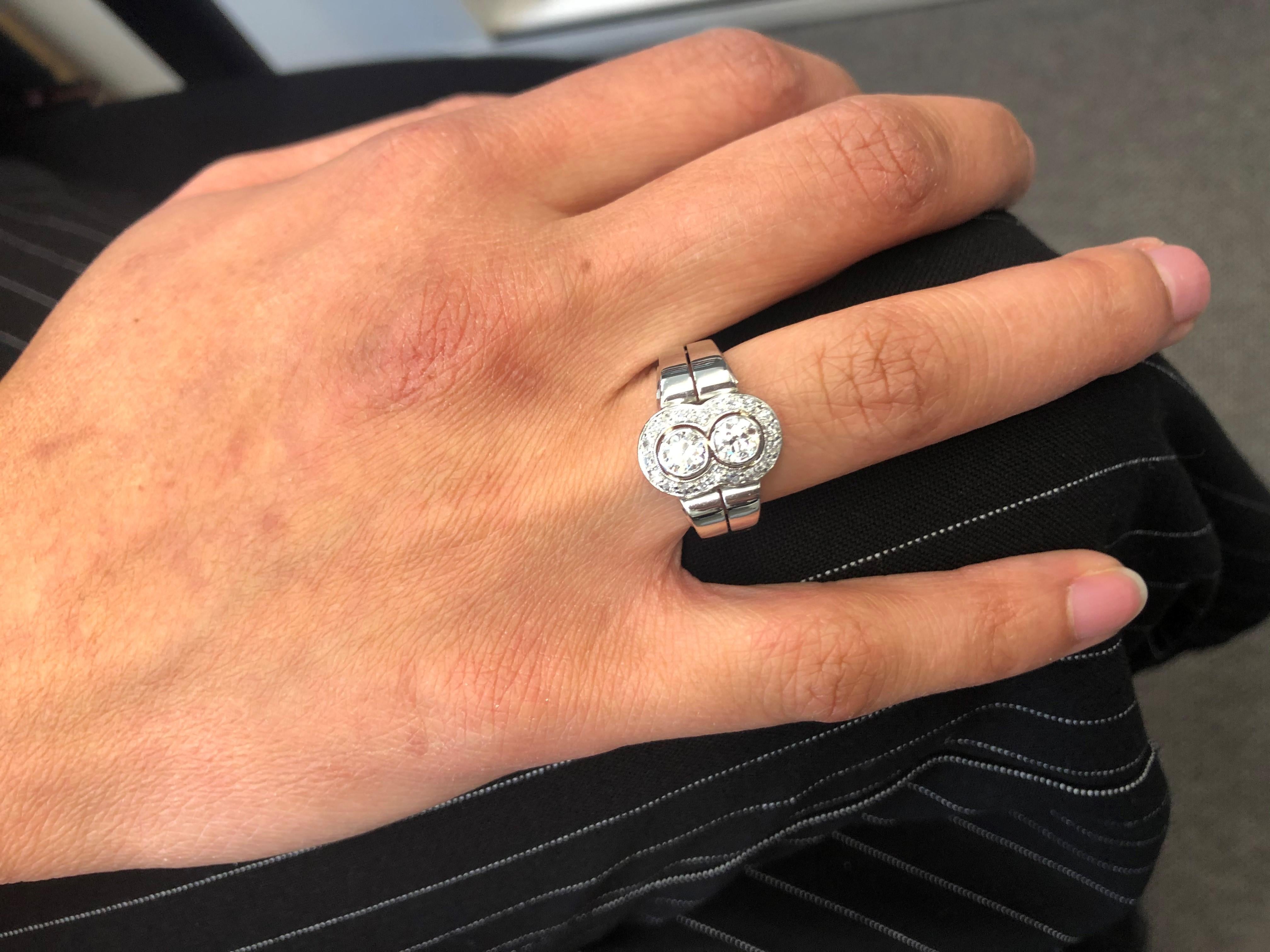 Toi et Moi Old European Cut Diamond Ring in 18 Karat White Gold and Platinum 5