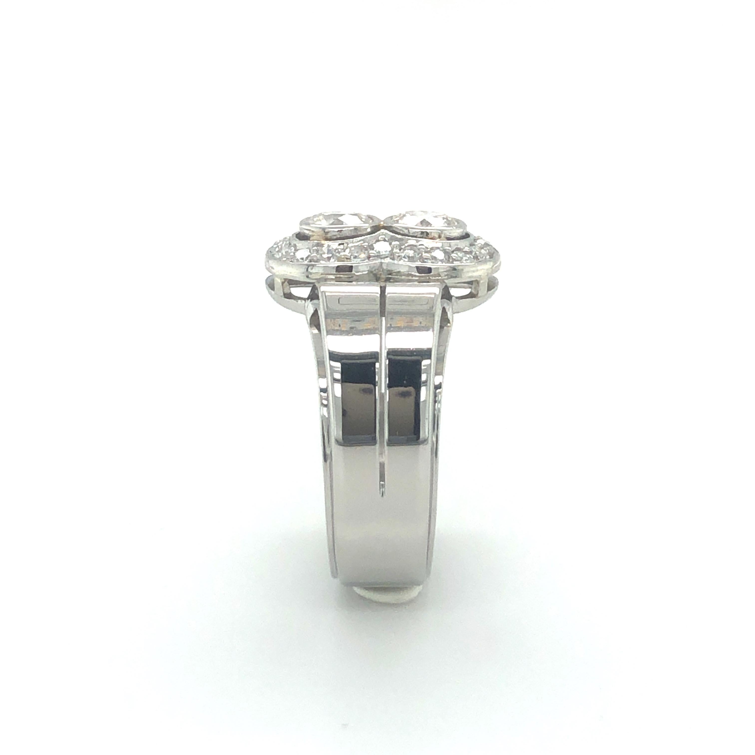 Toi et Moi Old European Cut Diamond Ring in 18 Karat White Gold and Platinum 1