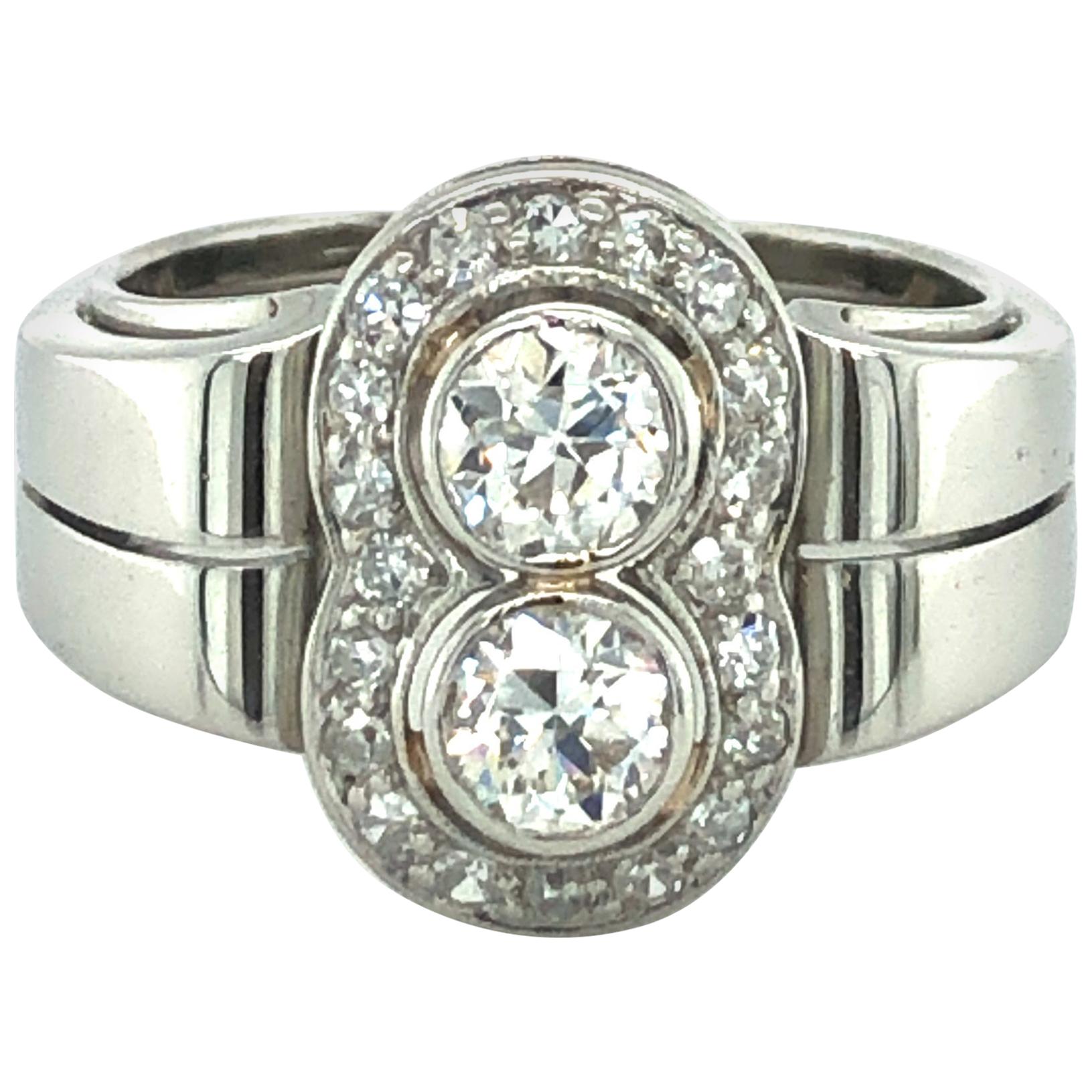 Toi et Moi Old European Cut Diamond Ring in 18 Karat White Gold and Platinum