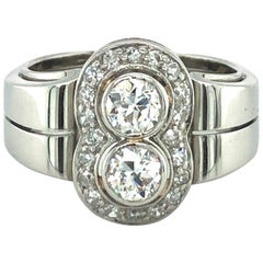 Toi et Moi Old European Cut Diamond Ring in 18 Karat White Gold and Platinum