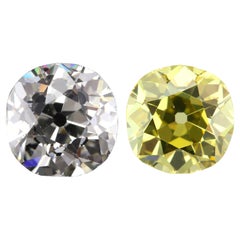 Toi et Moi  Old Mine brilliant 1.54ct Fancy Intense Yellow + 1.79ct K SI1 GIA