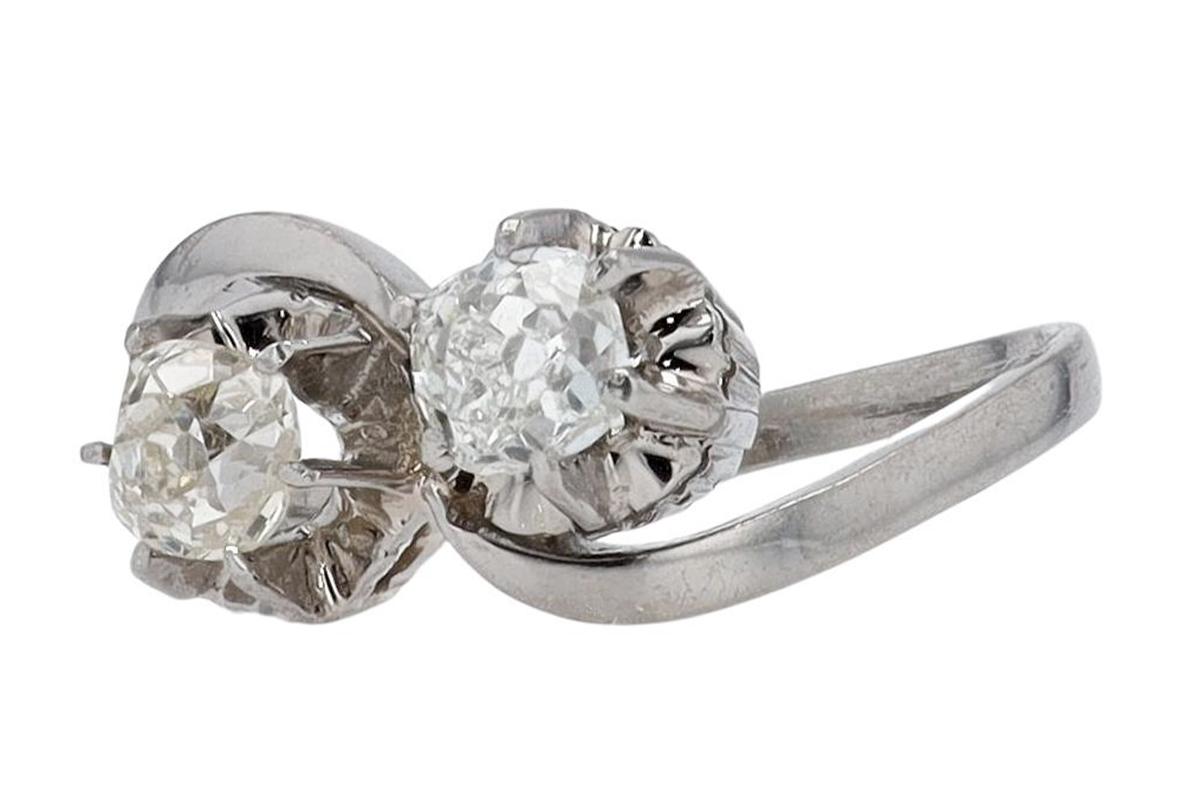 Women's Toi Et Moi Old Mine Cut Diamond 2 Stone Engagement Ring For Sale