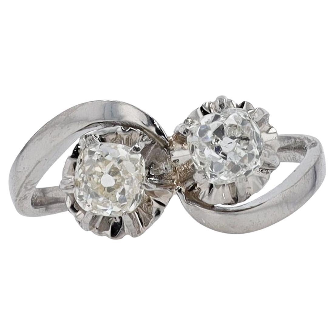 Toi Et Moi Old Mine Cut Diamond 2 Stone Engagement Ring For Sale
