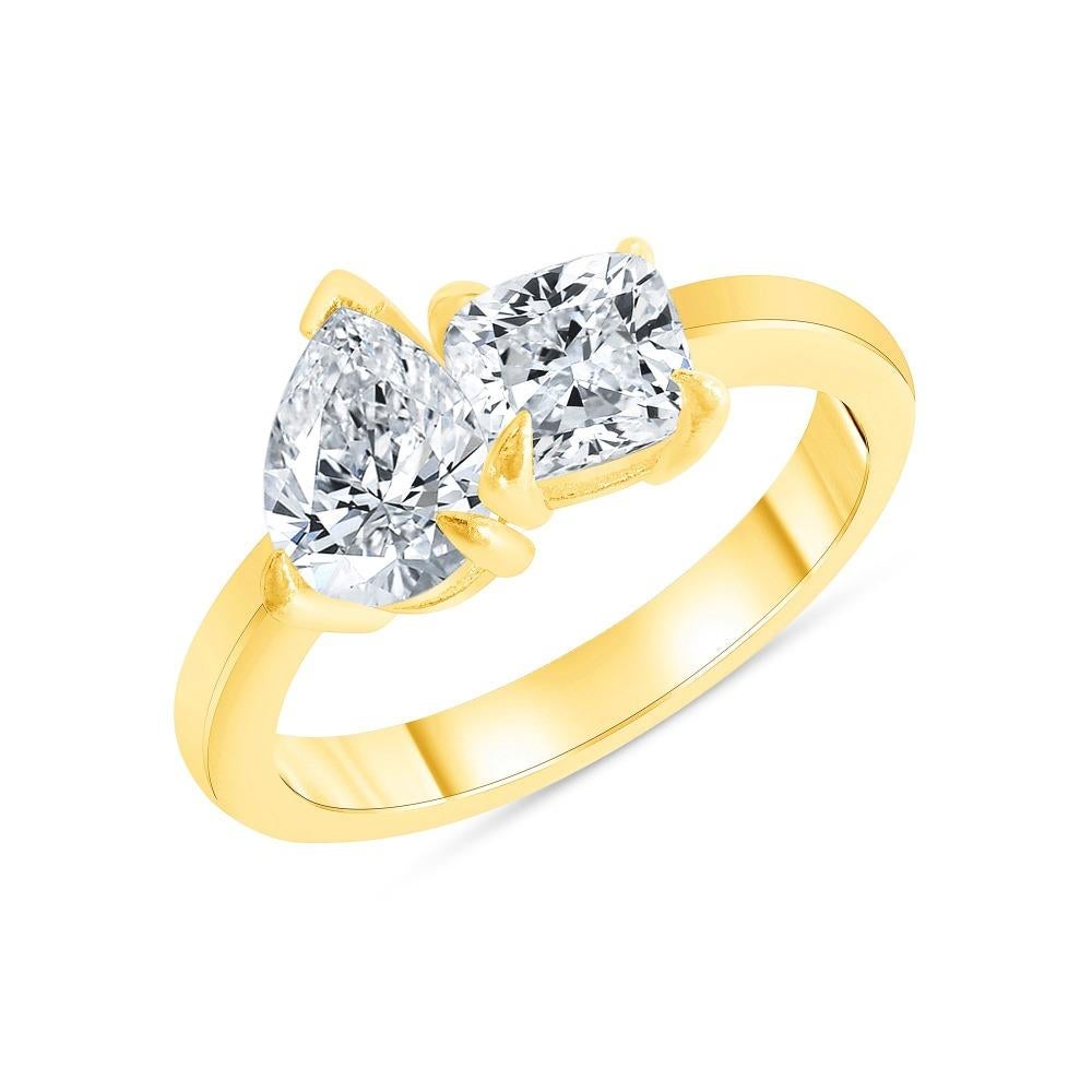For Sale:  Toi et Moi Pear and Cushion Diamond Engagement Ring 1.00 Carat 3