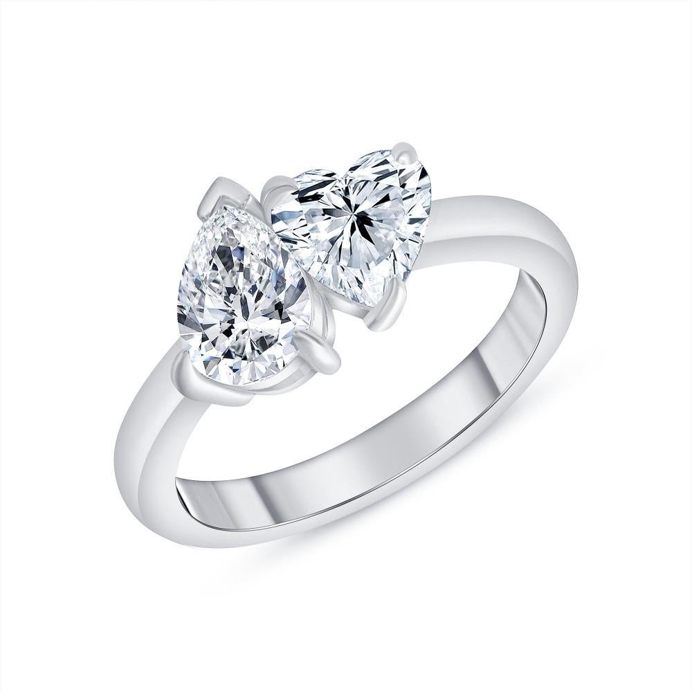 For Sale:  Toi et Moi Pear Cut and Heart Shape Two Stone Diamond Engagement Ring 1.00 Carat 2