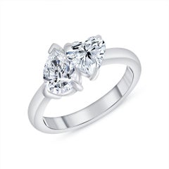 Toi et Moi Pear Cut and Heart Shape Two Stone Diamond Engagement Ring 1.00 Carat