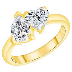 Toi et Moi Pear Cut and Heart Shape Two Stone Diamond Engagement Ring 1.00 Carat