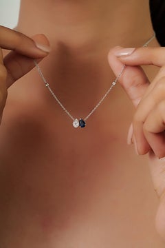 Toi et Moi Pear Cut Blue Sapphire & Diamond Pendant Necklace in 14K White Gold