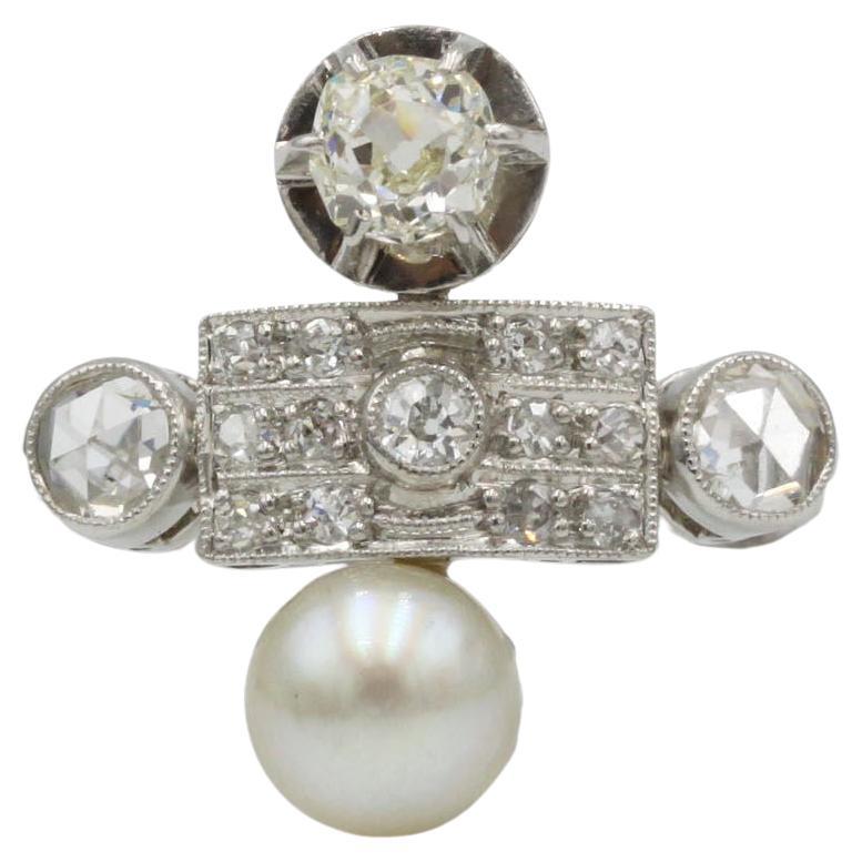 “Toi et Moi” Pearl & Diamond Ring in 18K White Gold, French Size 53 (US 6½)