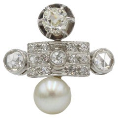 “Toi et Moi” Pearl & Diamond Ring in 18K White Gold, French Size 53 (US 6½)
