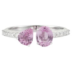 Anello aperto "Toi et Moi" con zaffiro rosa e pavé di diamanti da 1,3 ct in oro bianco 14K
