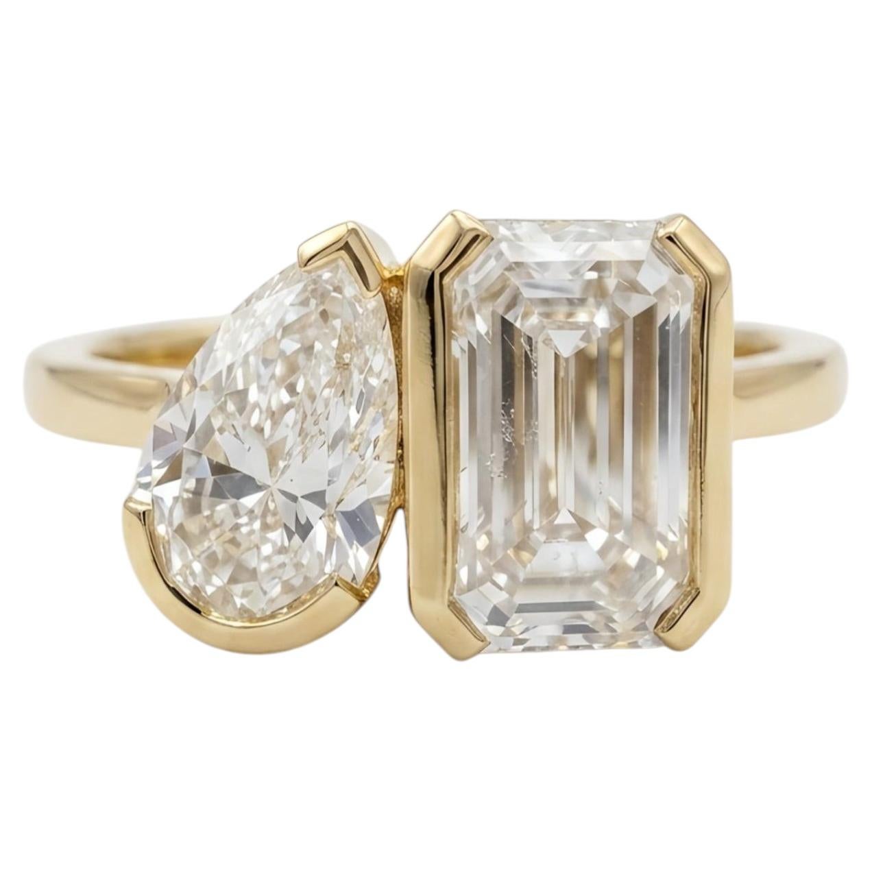 For Sale:  Toi Et Moi Ring Emerald And Pear Cut, 925 Silver Two Stone Engagement Ring.