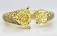 Toi et Moi Ring Fancy Intense Yellow Diamond Trilliant & Oval Cut Scarselli GIA