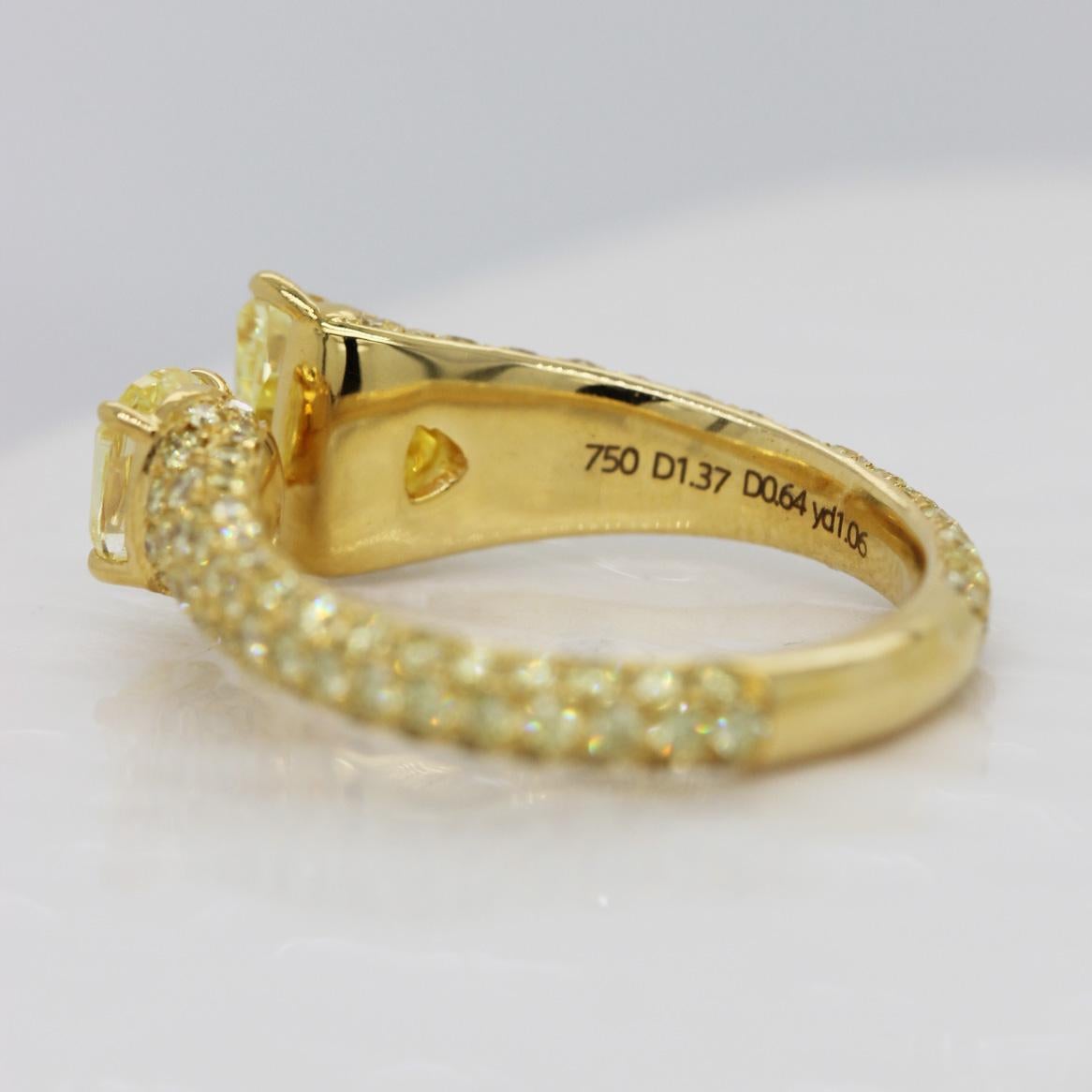 Women's or Men's Toi et Moi Ring Fancy Intense Yellow Diamond Trilliant & Oval Cut Scarselli GIA  For Sale