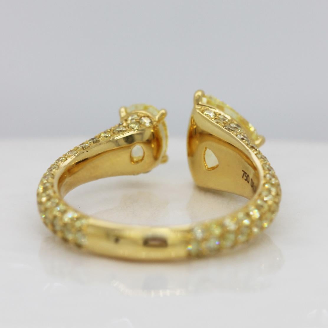 Toi et Moi Ring Fancy Intense Yellow Diamond Trilliant & Oval Cut Scarselli GIA  For Sale 1