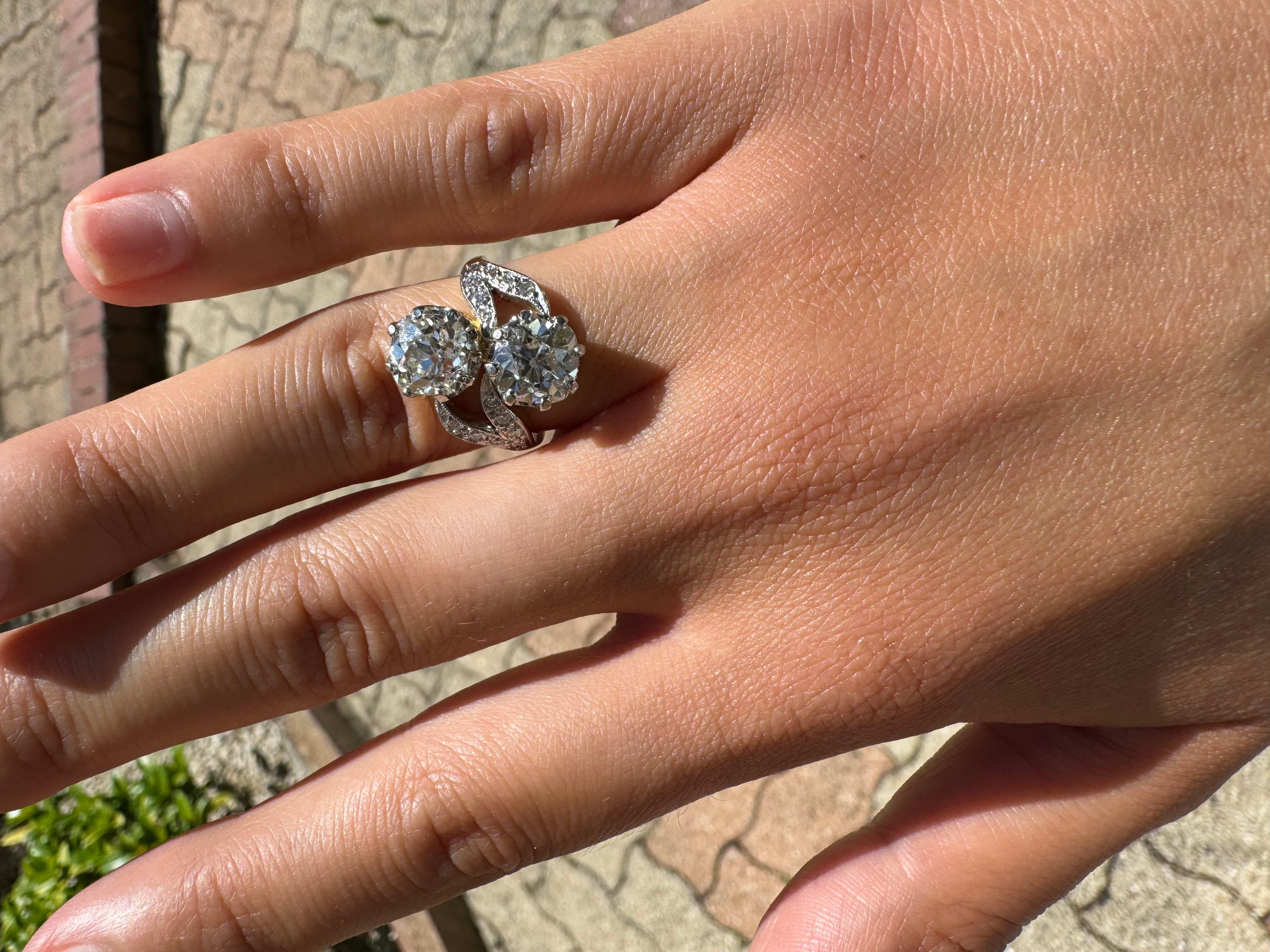 Bague Toi et Moi, diamants taille ancienne certifiés GIA, de 3,71 carats au total, 19e en vente 5