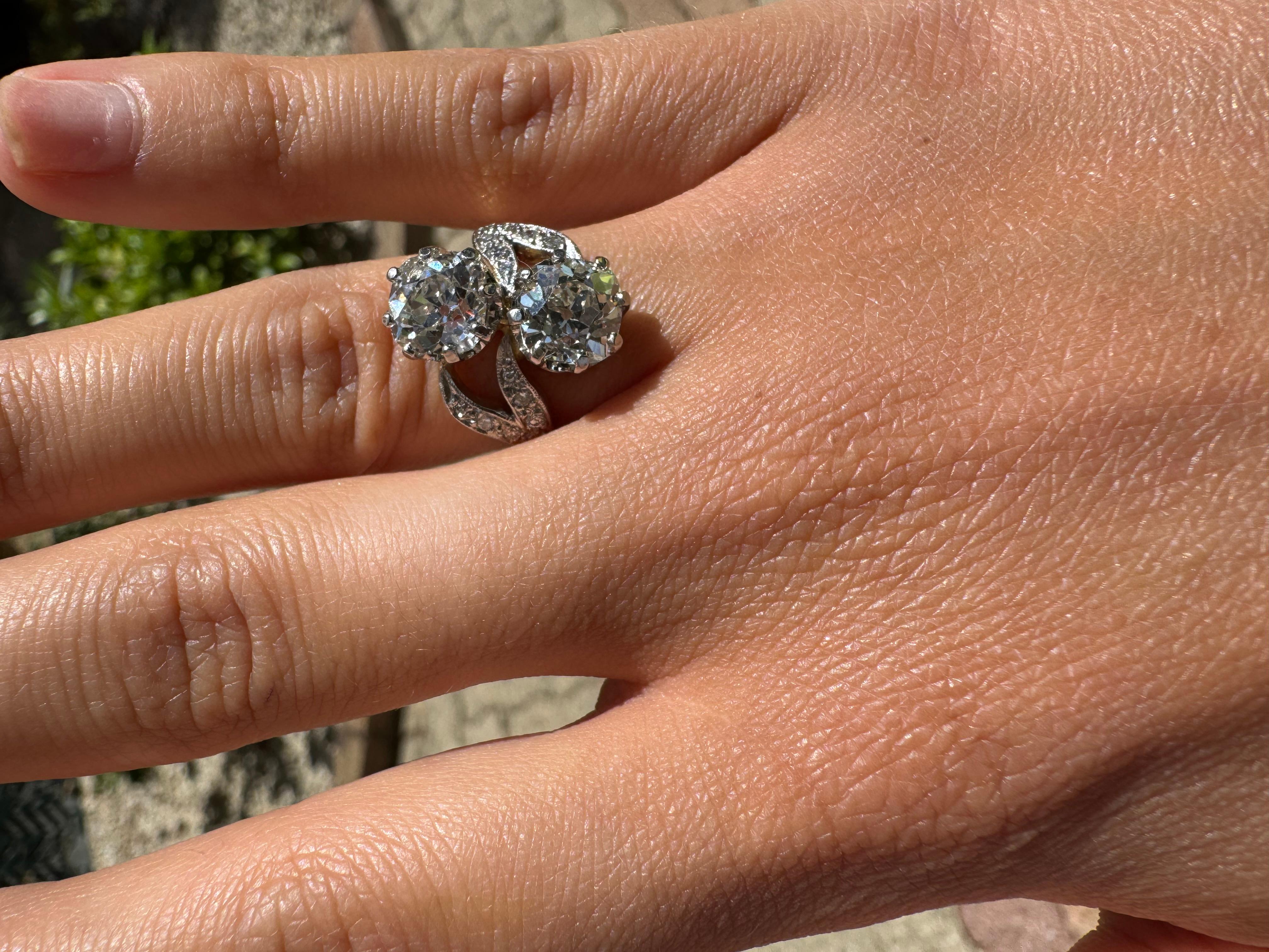 Bague Toi et Moi, diamants taille ancienne certifiés GIA, de 3,71 carats au total, 19e en vente 6