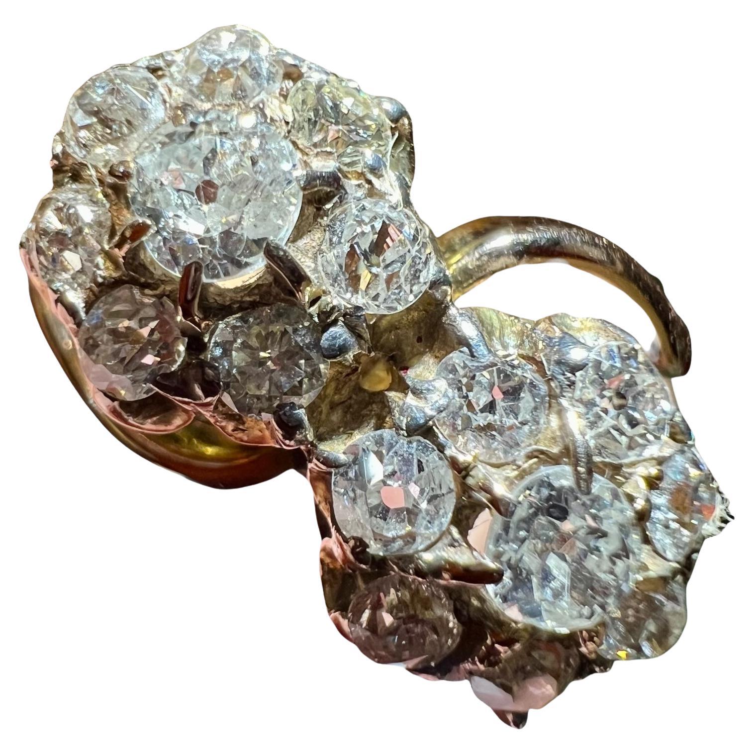 "Anillo Toi et Moi de oro de 18 quilates con pavé de diamantes talla europea antigua de 1,20 quilates" en venta