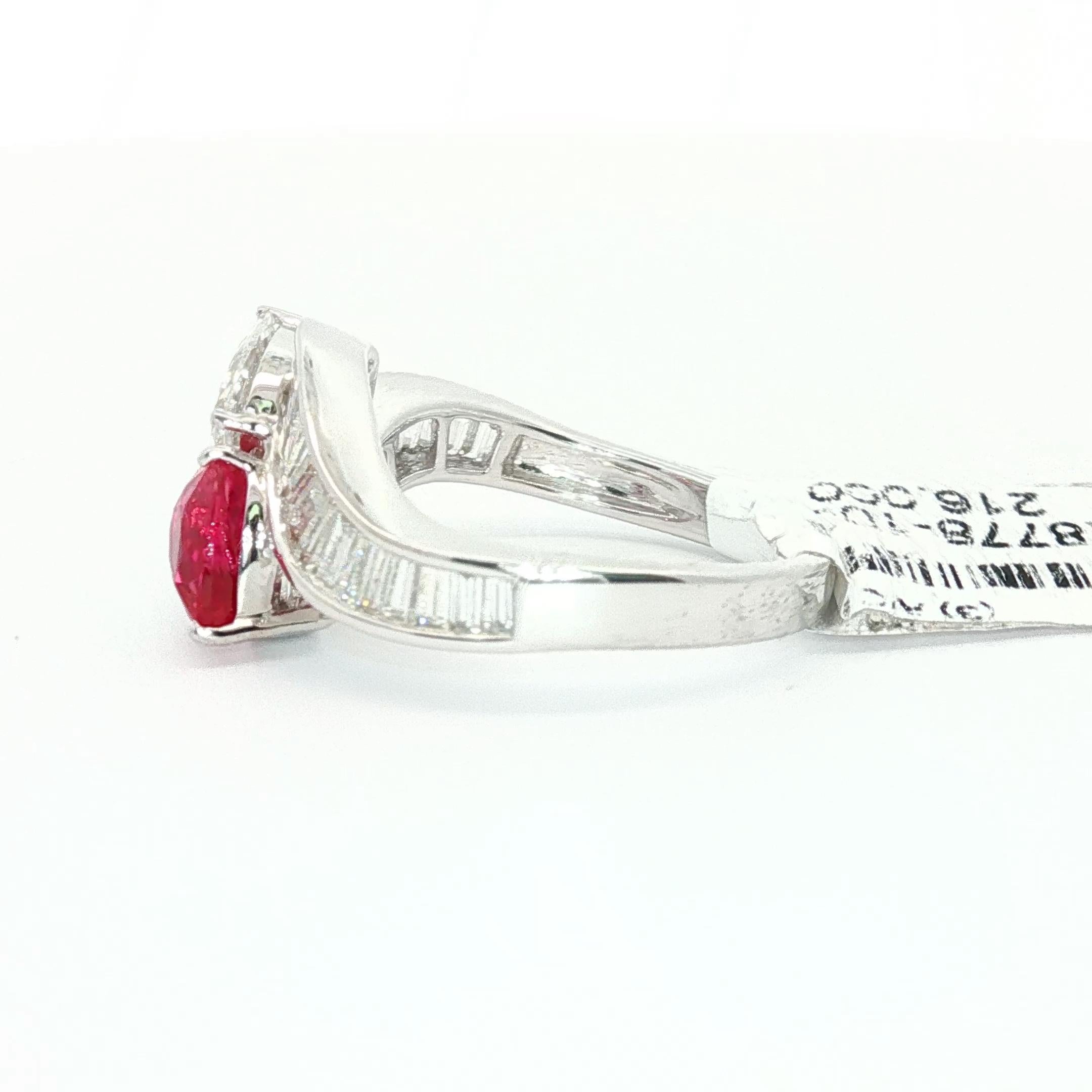 Anello Toi et Moi Rubino naturale senza calore del Mozambico 1,02ct e 1,31ct Diamante in oro 18K in vendita 9