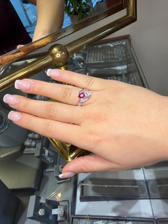 Toi et Moi Ring 1.02ct Mozambique Ruby & 1.31ct Diamonds Baguettes in 18K Gold