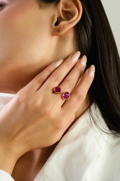 Toi et Moi Ring with 4.6 CTW Natural Ruby in 18K Yellow Gold Fine Jewelry Gift