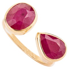 Toi et Moi Ring with 4.6 CTW Natural Ruby in 18K Yellow Gold Fine Jewelry Gift