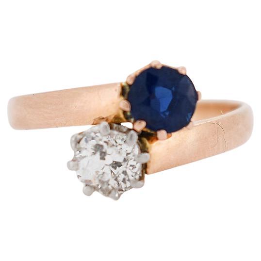 "Toi et Moi" Ring with Diamond and Sapphire, circa 1900 For Sale