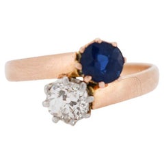 Antique "Toi et Moi" Ring with Diamond and Sapphire, circa 1900