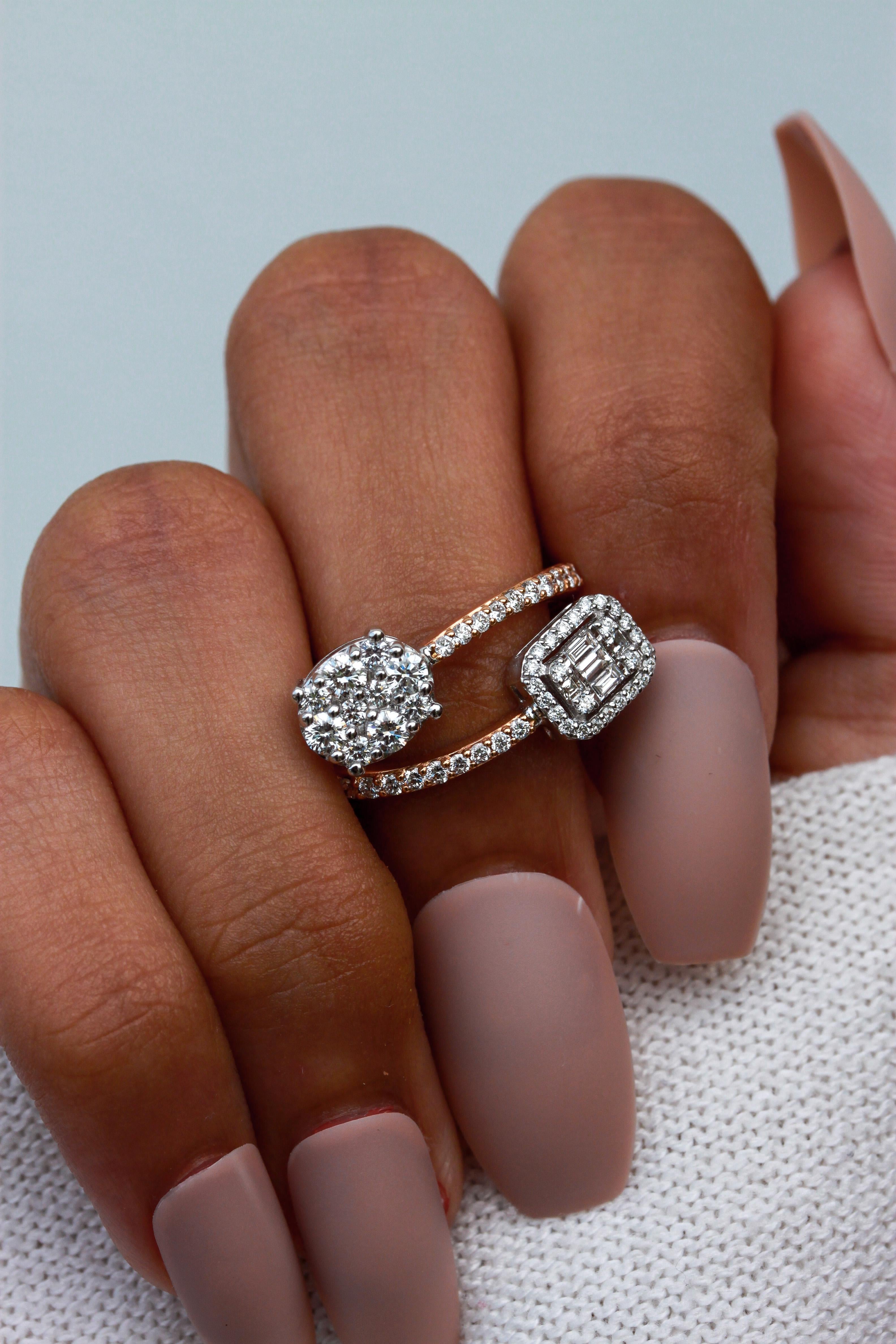 18K Rose and White Gold
0.8ct Natural VVS Diamonds (D-G colour)
Total Ring Weight 4.31g
Ring Size 55 EU / 7.25 US / 17.5mm

A 