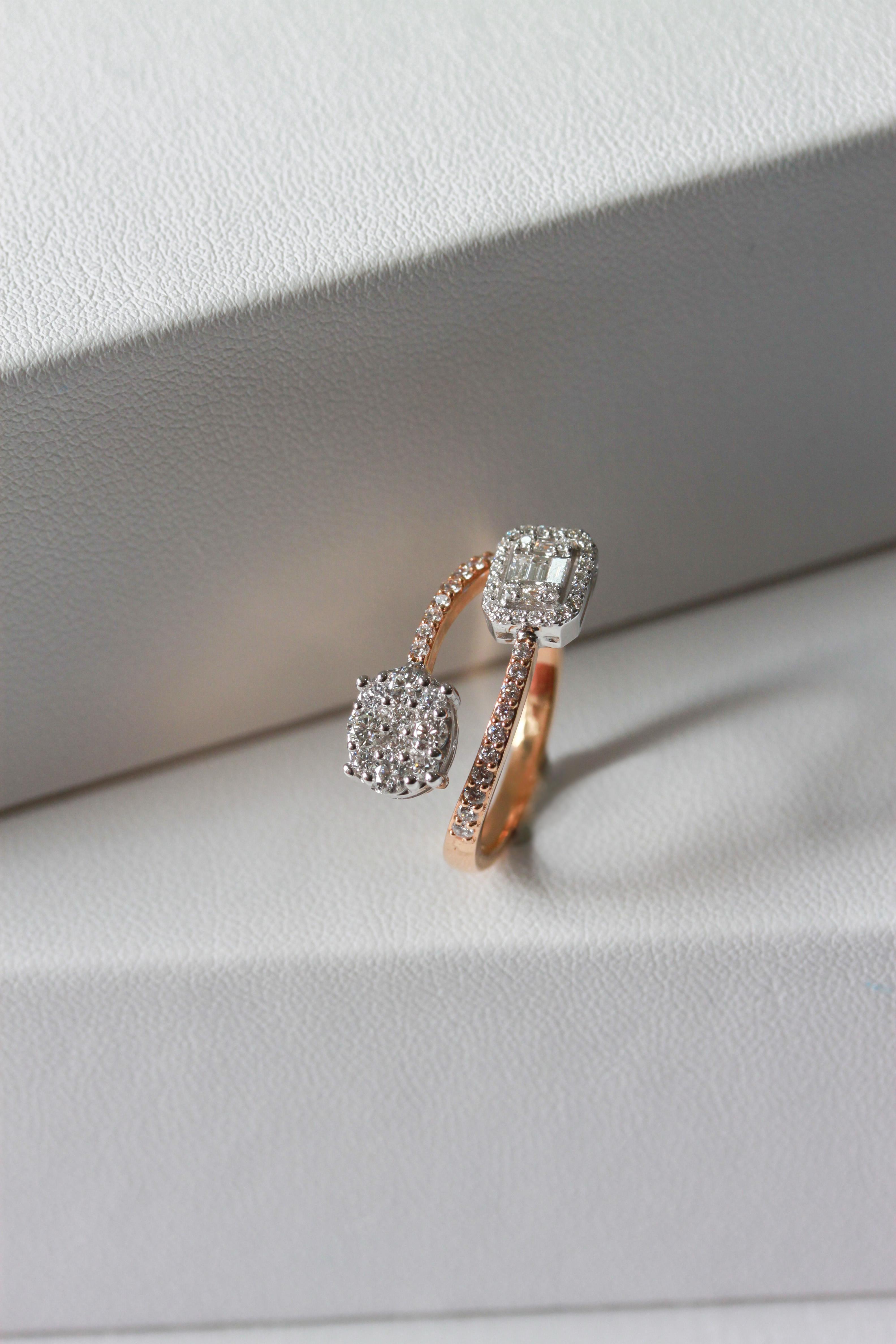 Mixed Cut Toi Et Moi Ring with Illusion Diamond Setting