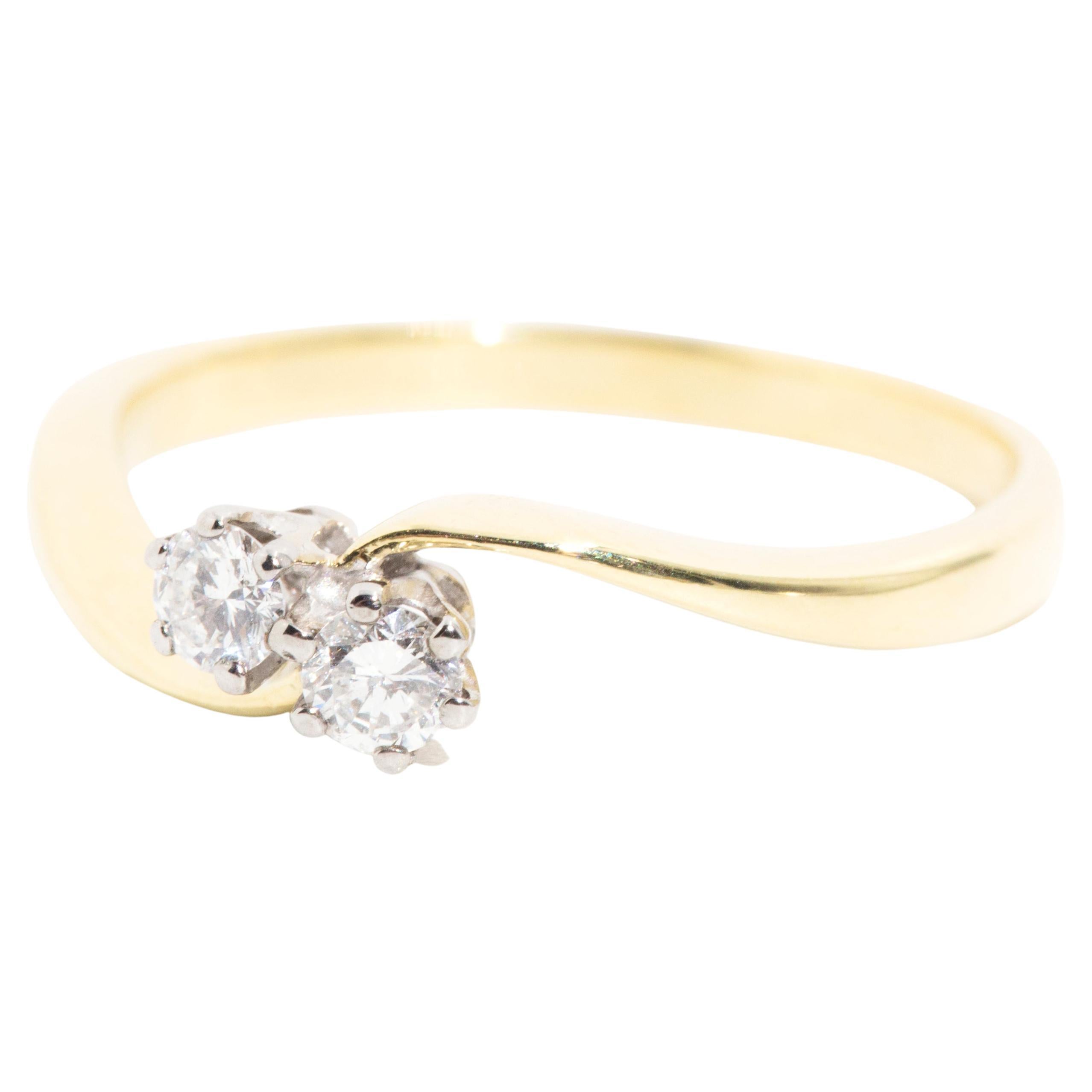 Crafted in 18 carat yellow gold, this whimsical vintage Toi Et Moi ring features a lovely centrepiece duo of shimmering round brilliant cut diamonds. We have named this lovely vintage ring The Renee Ring. Her petite size makes her perfect to wear