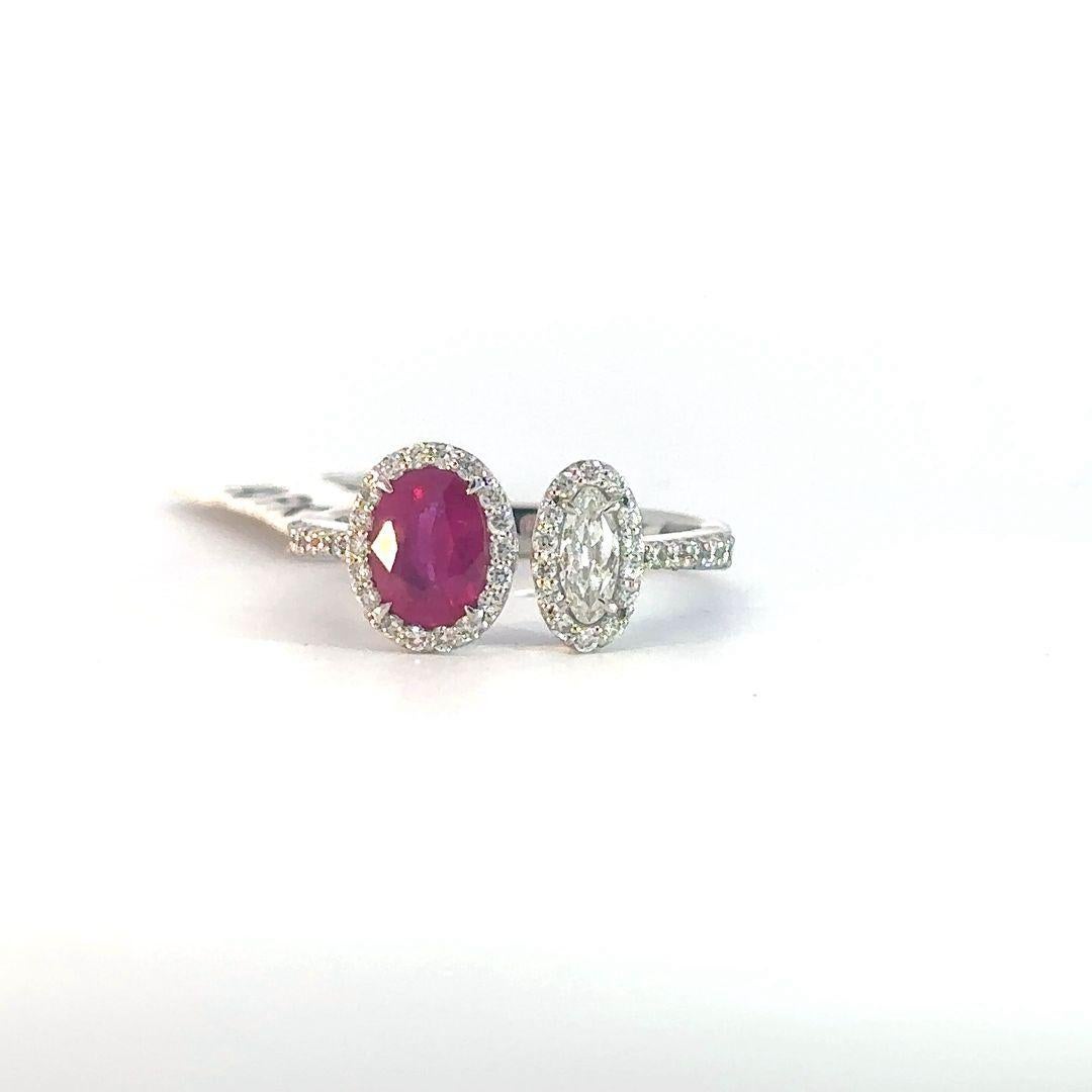 Modern Toi-et-Moi Ruby and Diamond Ring For Sale