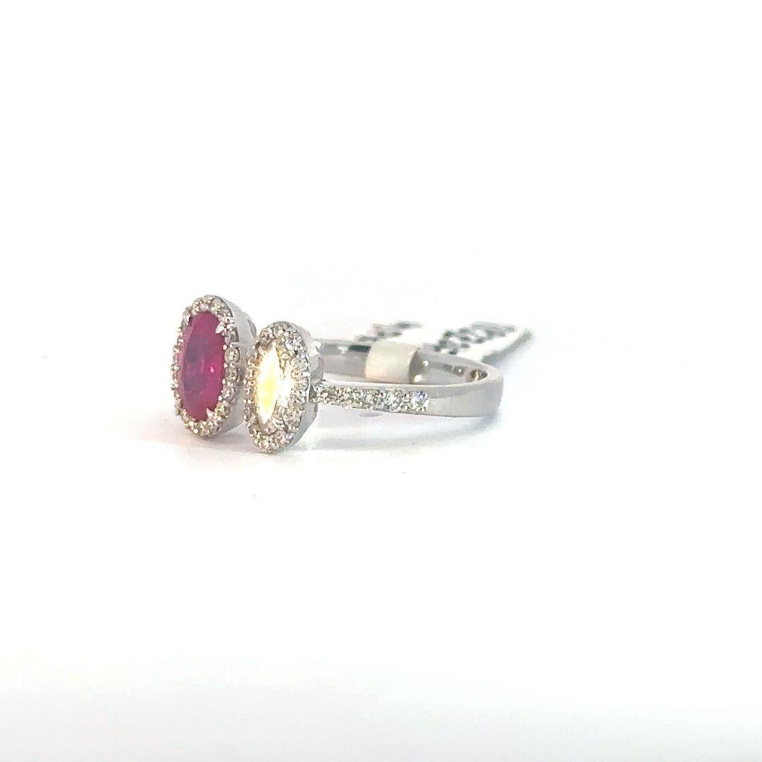 Oval Cut Toi-et-Moi Ruby and Diamond Ring For Sale