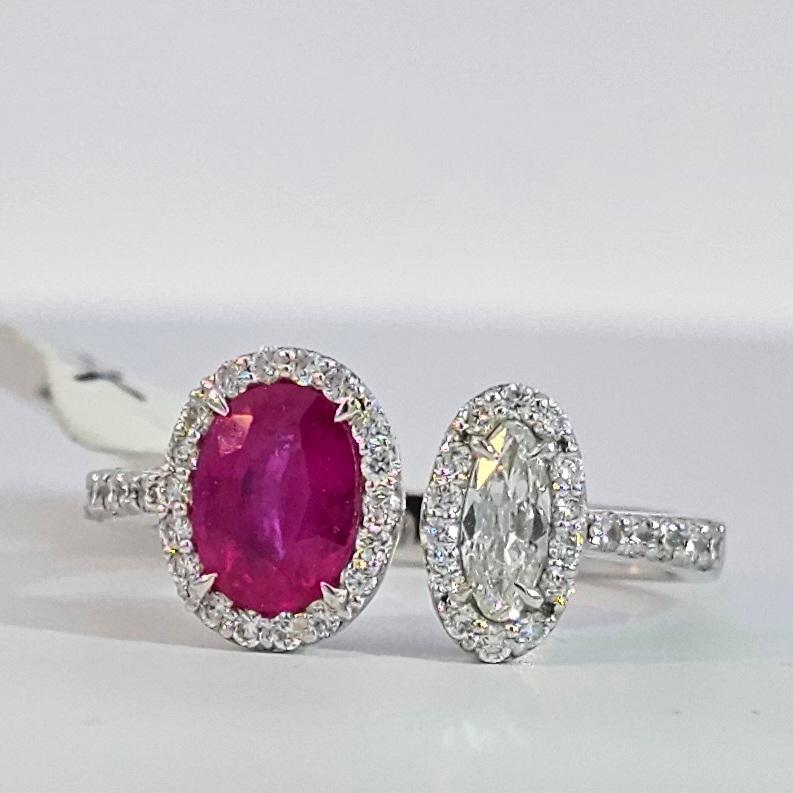 Toi-et-Moi Ruby and Diamond Ring For Sale