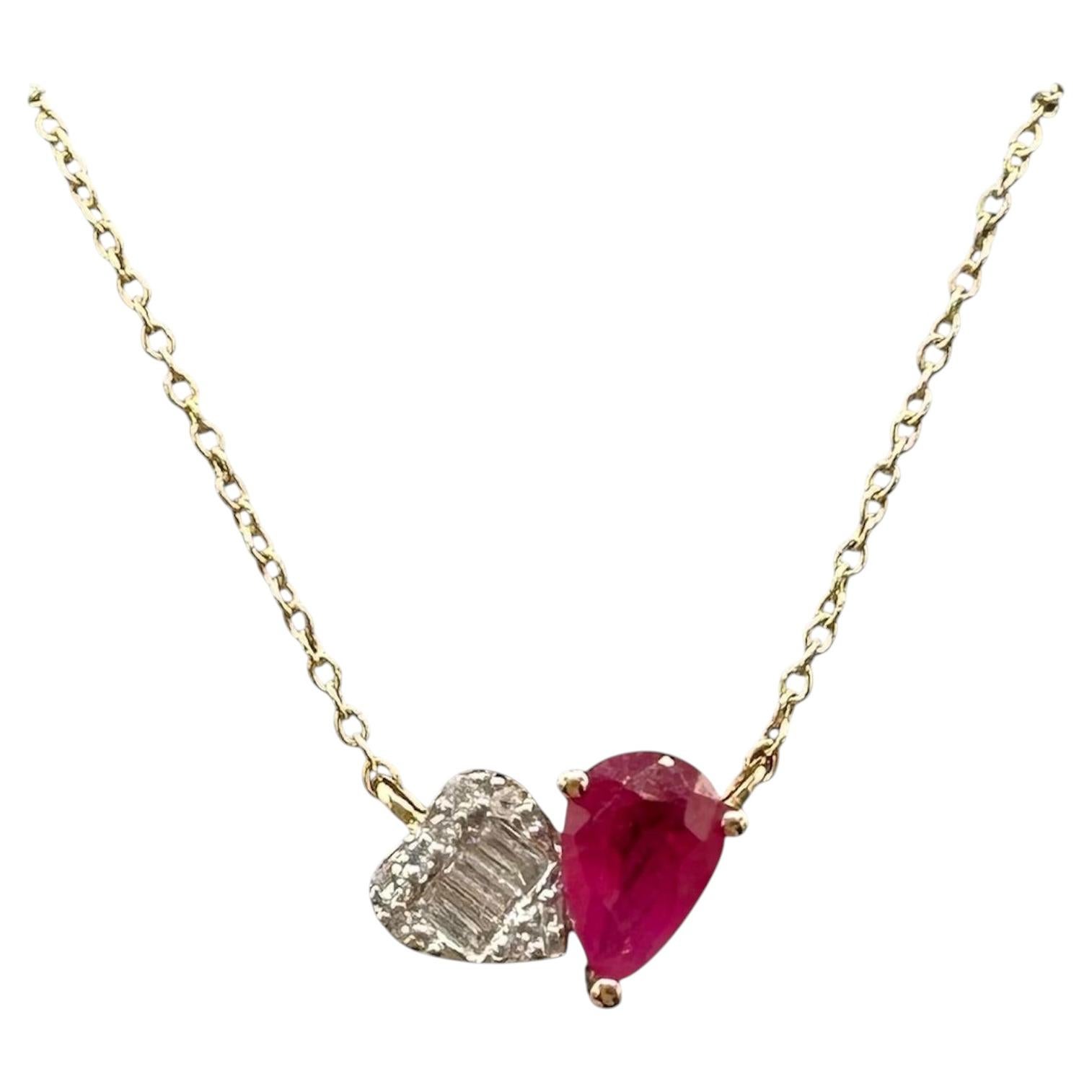 Toi Et Moi Ruby Diamond Necklace 14K Yellow Gold 0.15ctw