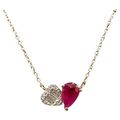 Toi Et Moi Ruby Diamond Necklace 14K Yellow Gold 0.15ctw
