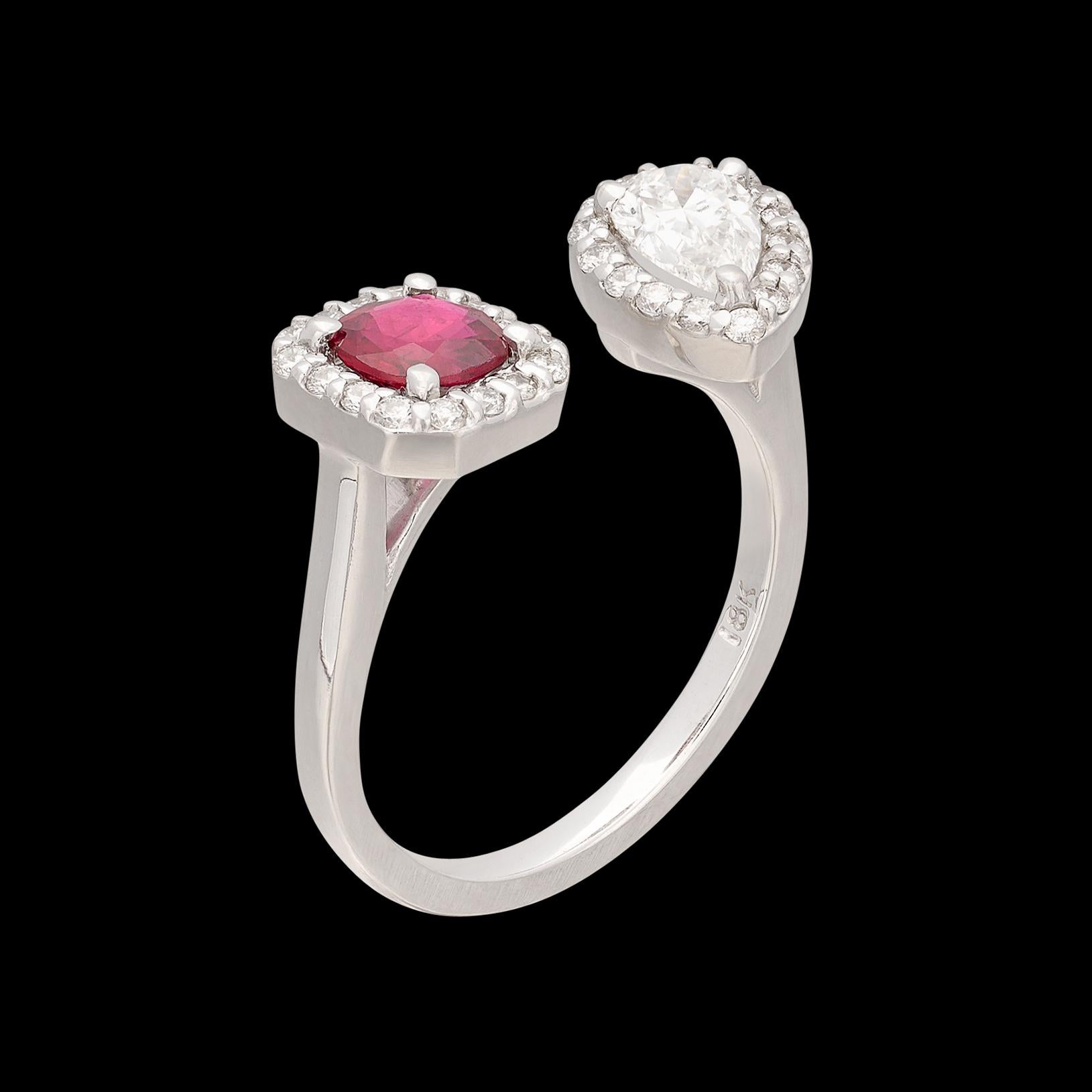 Women's Toi Et Moi Ruby & Diamond Ring For Sale