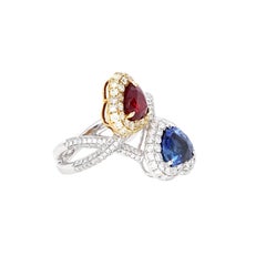 Bypass Ruby Sapphire Diamond Toi et Moi Cocktail Ring