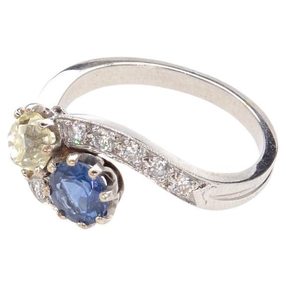 Toi et moi sapphire and diamond ring For Sale