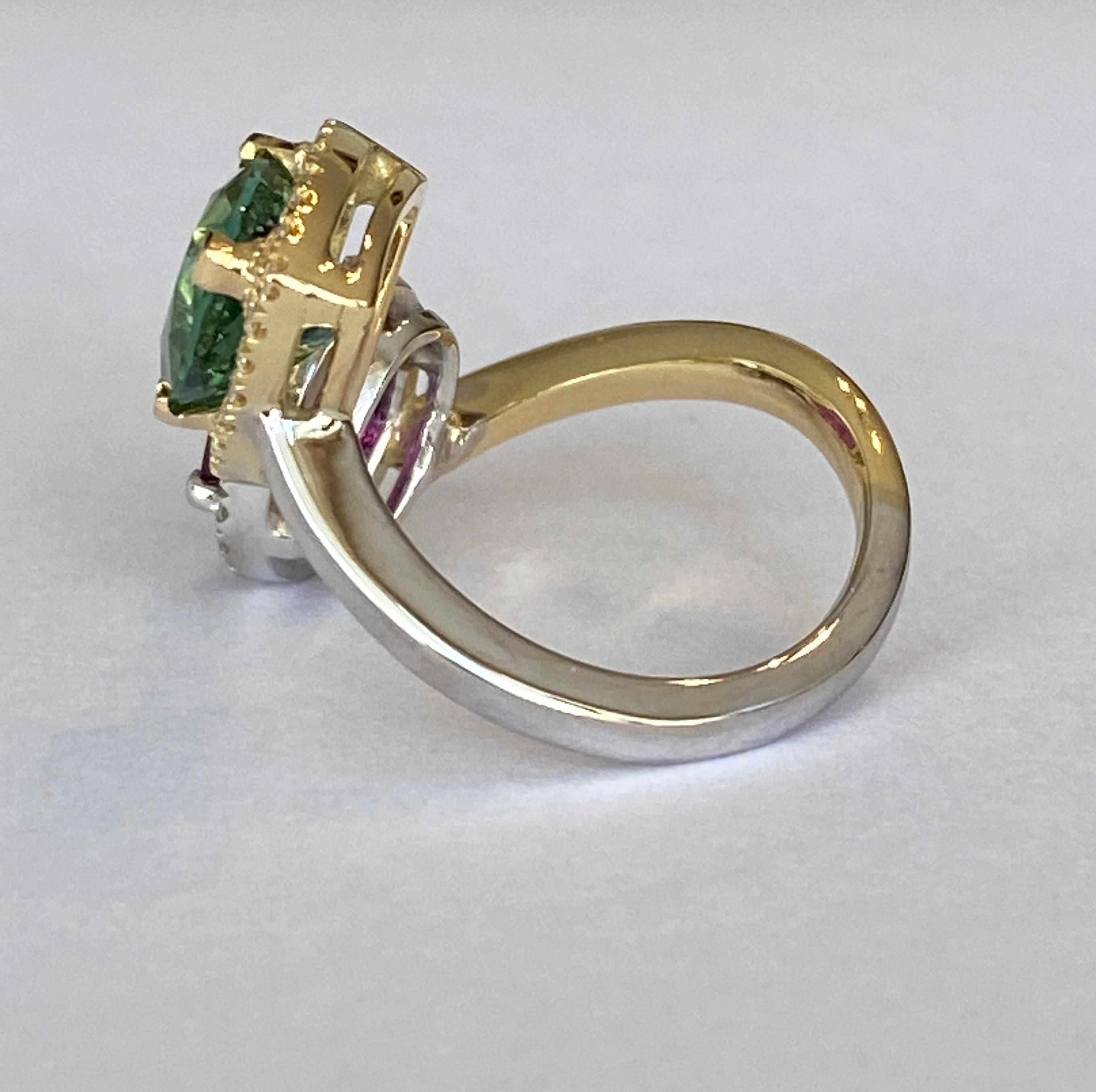 Toi et Moi Saphir-Turmalin  und Diamant-Cocktailring im Zustand „Hervorragend“ in AMSTERDAM, NL
