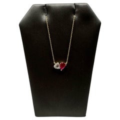 Halskette im Toi Et Moi-Stil mit Rubin und Diamanten aus 14 Karat Gelbgold - 0,15 Karat Diamanten