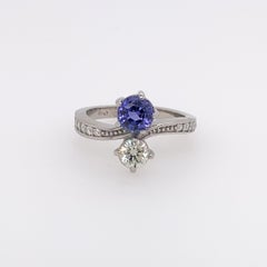 Bague Toi et Moi en platine avec tanzanite et diamants