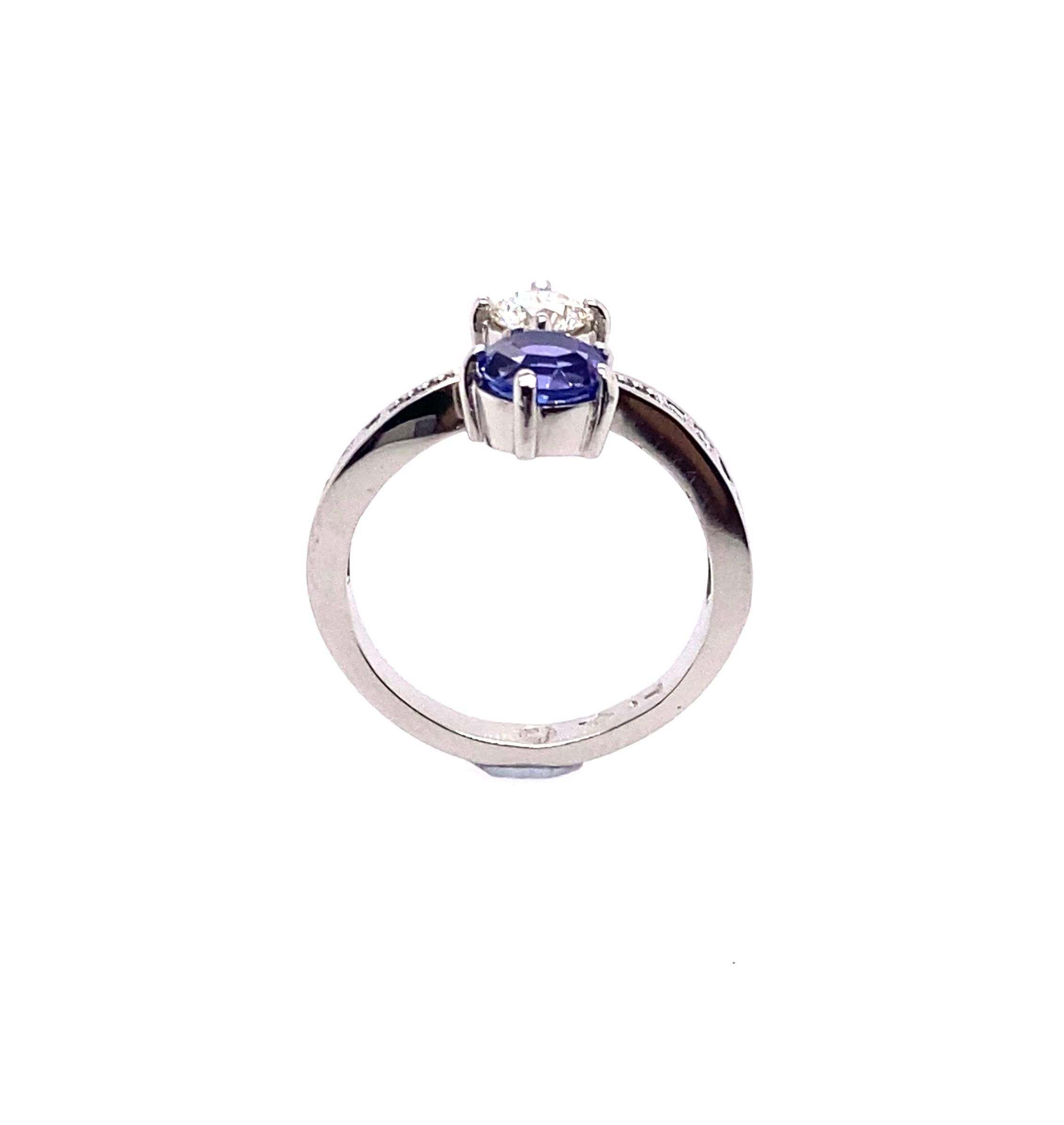 Napoleon III Toi et Moi Tanzanite Diamond Platinum Ring For Sale
