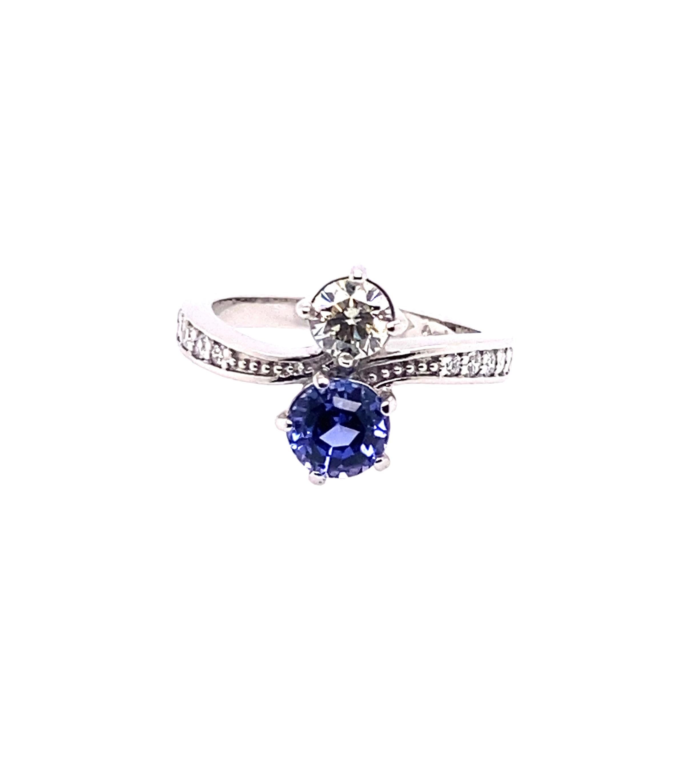 Women's Toi et Moi Tanzanite Diamond Platinum Ring For Sale