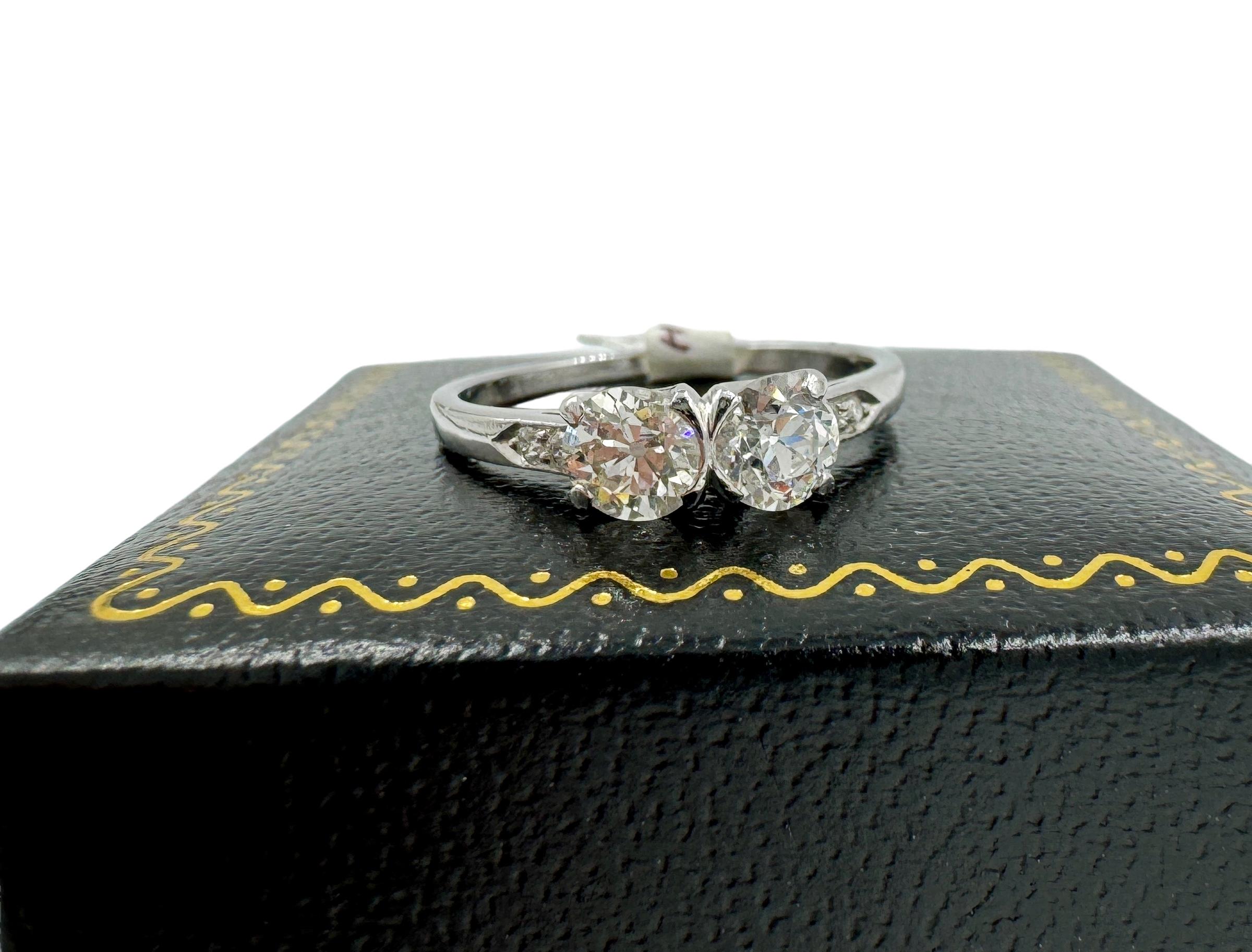 Art Deco Toi Et  Moi Two Stone Diamond Platinum Ring  For Sale