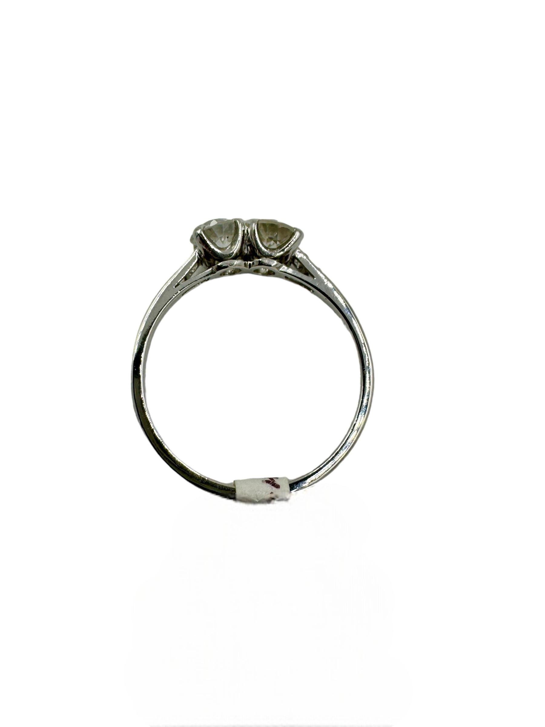 Women's or Men's Toi Et  Moi Two Stone Diamond Platinum Ring  For Sale
