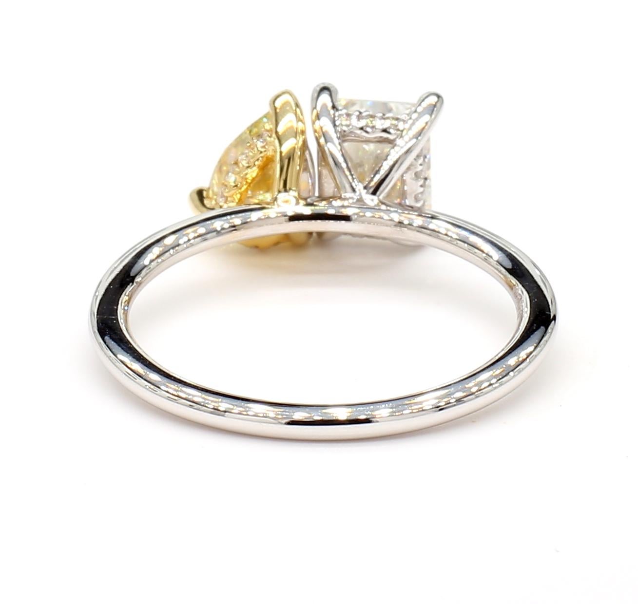 Women's Toi Et Moi White & Yellow Diamond Ring 1.81 Cts GIA Radiant Pear 18K White Gold