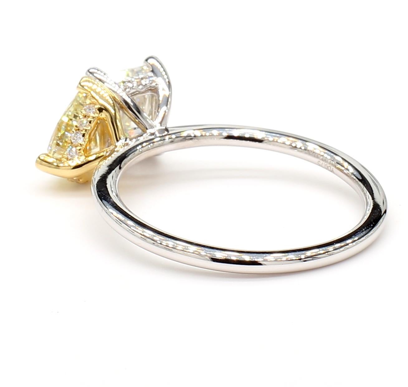 Toi Et Moi White & Yellow Diamond Ring 1.81 Cts GIA Radiant Pear 18K White Gold 1